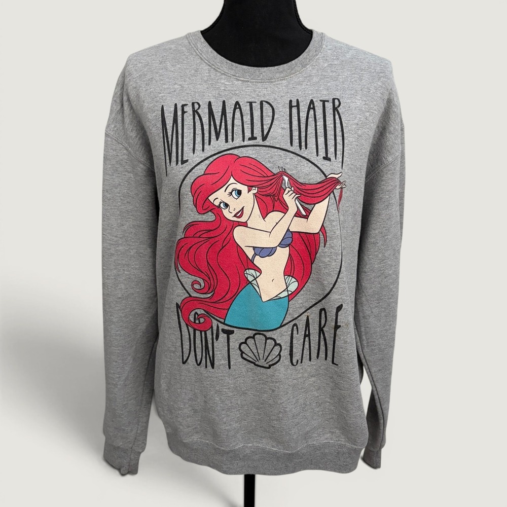 Disney Ariel Mermaid Hair Don't Care Sweatshirt Womens Medium Gray Pullover SEO
